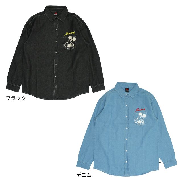 【ベビードール】ミッキー 親子お揃い 長袖デニムシャツ 0774A / 大人 ユニセックス 男女兼用 リンクコーデ ペアルック 親子コーデ トップス 長袖 シャツ 羽織り デニム