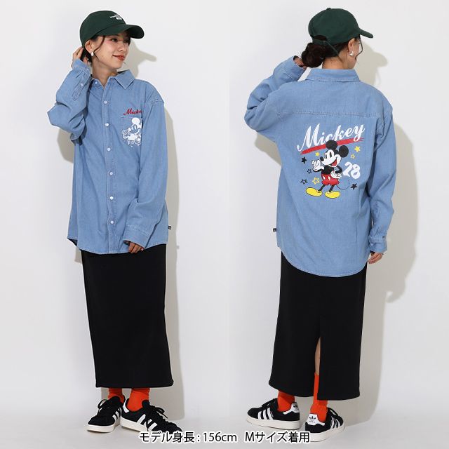 【ベビードール】ミッキー 親子お揃い 長袖デニムシャツ 0774A / 大人 ユニセックス 男女兼用 リンクコーデ ペアルック 親子コーデ トップス 長袖 シャツ 羽織り デニム