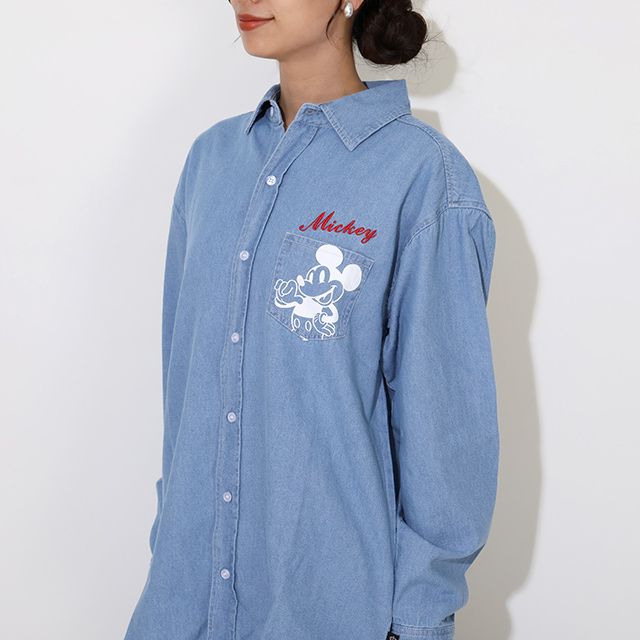 【ベビードール】ミッキー 親子お揃い 長袖デニムシャツ 0774A / 大人 ユニセックス 男女兼用 リンクコーデ ペアルック 親子コーデ トップス 長袖 シャツ 羽織り デニム