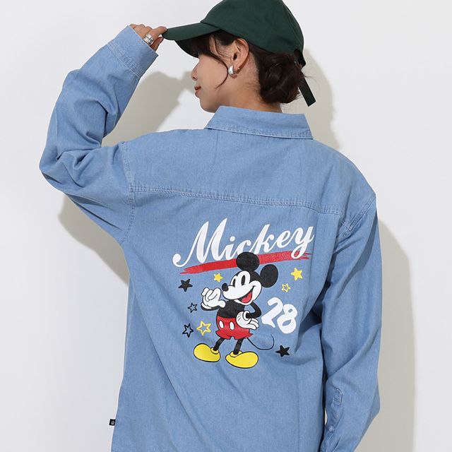 【ベビードール】ミッキー 親子お揃い 長袖デニムシャツ 0774A / 大人 ユニセックス 男女兼用 リンクコーデ ペアルック 親子コーデ トップス 長袖 シャツ 羽織り デニム