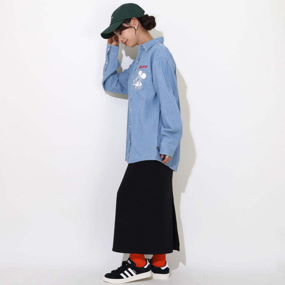 【ベビードール】ミッキー 親子お揃い 長袖デニムシャツ 0774A / 大人 ユニセックス 男女兼用 リンクコーデ ペアルック 親子コーデ トップス 長袖 シャツ 羽織り デニム