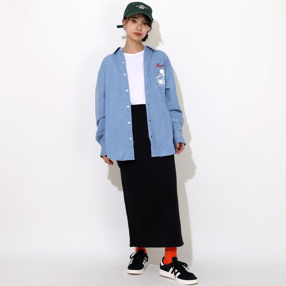 【ベビードール】ミッキー 親子お揃い 長袖デニムシャツ 0774A / 大人 ユニセックス 男女兼用 リンクコーデ ペアルック 親子コーデ トップス 長袖 シャツ 羽織り デニム