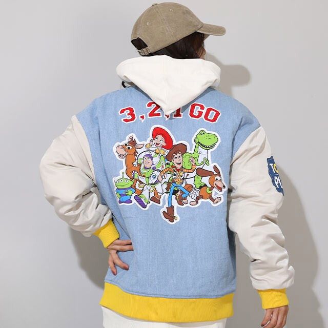 【ベビードール】トイ・ストーリー 親子お揃い MA-1ブルゾン 0824A / 大人 ユニセックス 男女兼用 リンクコーデ ペアルック 親子コーデ トップス 長袖 中綿 アウター ブルゾン ジャケット 羽織り デニム スリンキー ブルズアイ