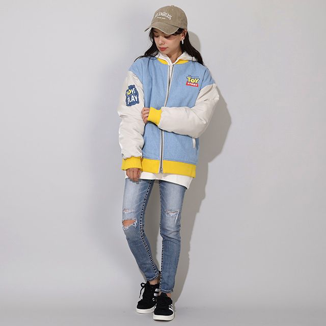 【ベビードール】トイ・ストーリー 親子お揃い MA-1ブルゾン 0824A / 大人 ユニセックス 男女兼用 リンクコーデ ペアルック 親子コーデ トップス 長袖 中綿 アウター ブルゾン ジャケット 羽織り デニム スリンキー ブルズアイ