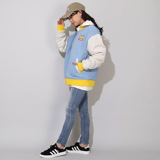 【ベビードール】トイ・ストーリー 親子お揃い MA-1ブルゾン 0824A / 大人 ユニセックス 男女兼用 リンクコーデ ペアルック 親子コーデ トップス 長袖 中綿 アウター ブルゾン ジャケット 羽織り デニム スリンキー ブルズアイ