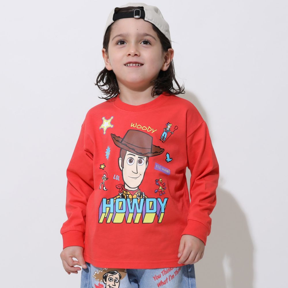 【ベビードール】ウッディ 親子お揃い ポップキャラクターロンT 0826K / ベビーサイズ キッズ リンクコーデ ペアルック 親子コーデ トップス 長袖 Tシャツ クルーネック カットソー 天竺素材