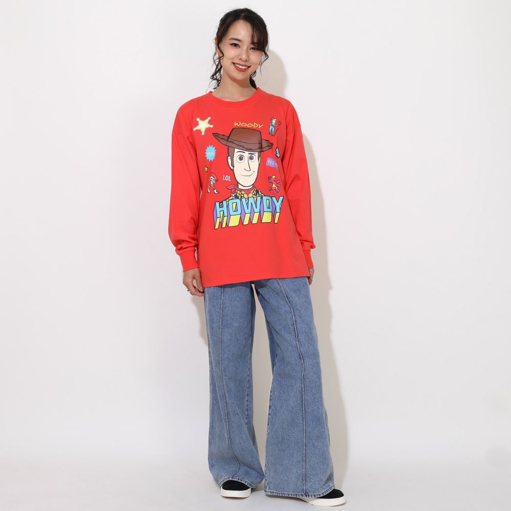 【ベビードール】ウッディ 親子お揃い ポップキャラクターロンT 0826A / 大人 ユニセックス 男女兼用 リンクコーデ ペアルック 親子コーデ トップス 長袖 Tシャツ クルーネック カットソー 天竺素材