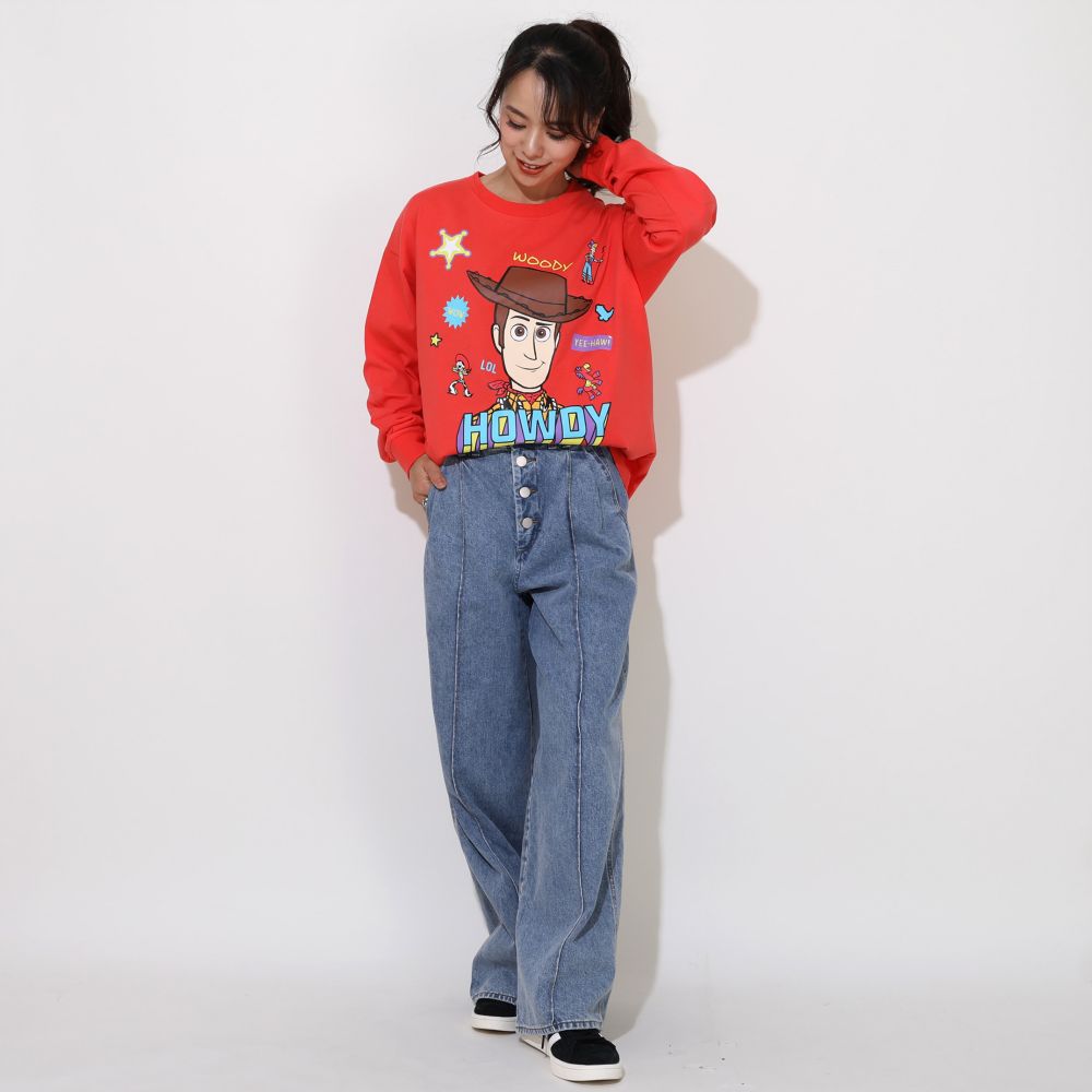 【ベビードール】ウッディ 親子お揃い ポップキャラクターロンT 0826A / 大人 ユニセックス 男女兼用 リンクコーデ ペアルック 親子コーデ トップス 長袖 Tシャツ クルーネック カットソー 天竺素材