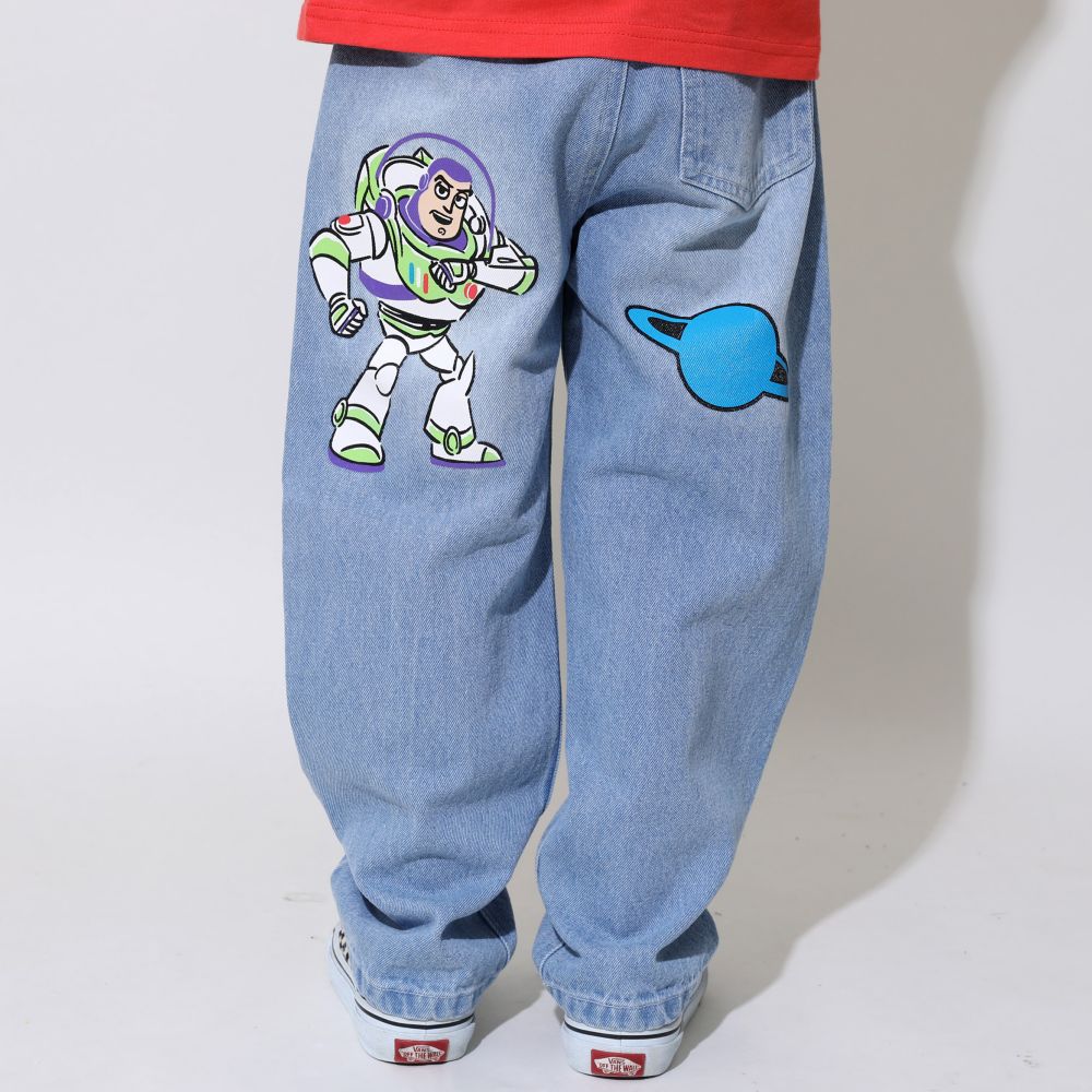 【ベビードール】ウッディ バズ デニムロングパンツ 0829K / ベビーサイズ キッズ ボトムス 長ズボン デニムパンツ ジーパン ジーンズ ウエスト総ゴム ゴム穴付き ベルトループ フェイクボタン ワイドパンツ ワイドシルエット