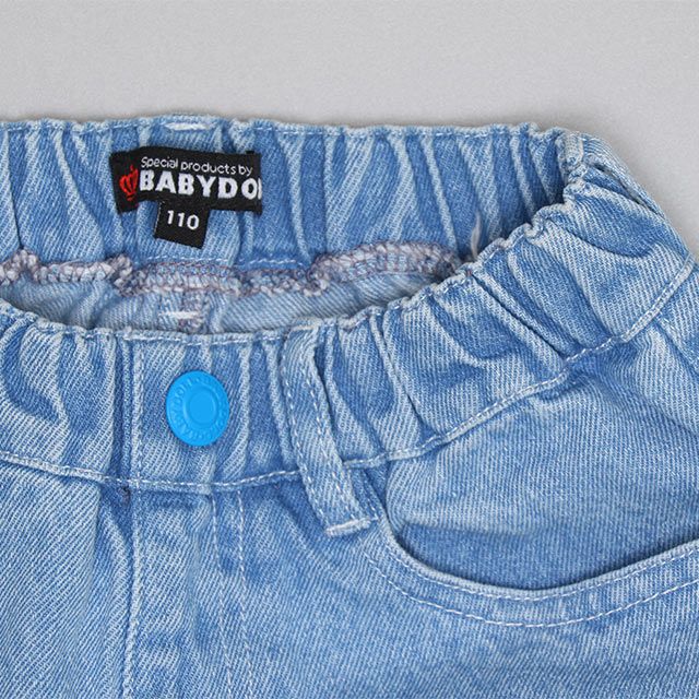 【ベビードール】ウッディ バズ デニムロングパンツ 0829K / ベビーサイズ キッズ ボトムス 長ズボン デニムパンツ ジーパン ジーンズ ウエスト総ゴム ゴム穴付き ベルトループ フェイクボタン ワイドパンツ ワイドシルエット