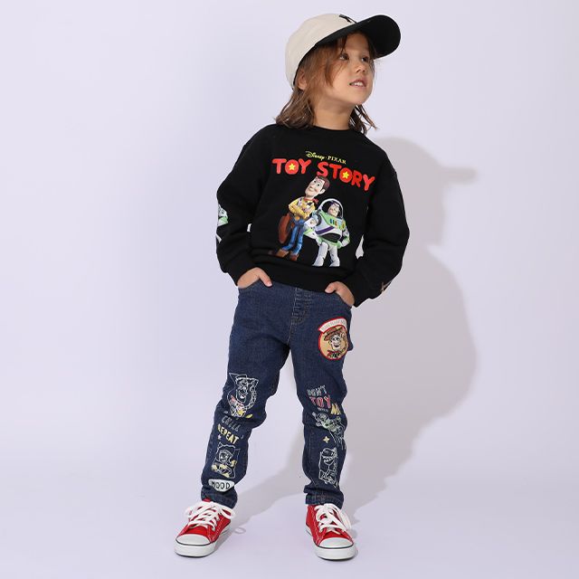 【ベビードール】ウッディ バズ 親子お揃い 袖キャラクタートレーナー 0834K / ベビーサイズ キッズ トップス 長袖 スウェット クルーネック リンクコーデ ペアルック 親子コーデ