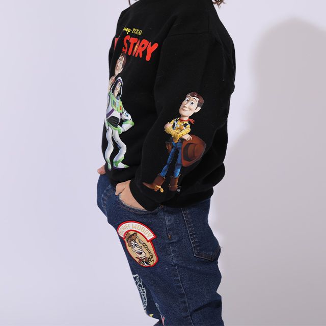 【ベビードール】ウッディ バズ 親子お揃い 袖キャラクタートレーナー 0834K / ベビーサイズ キッズ トップス 長袖 スウェット クルーネック リンクコーデ ペアルック 親子コーデ