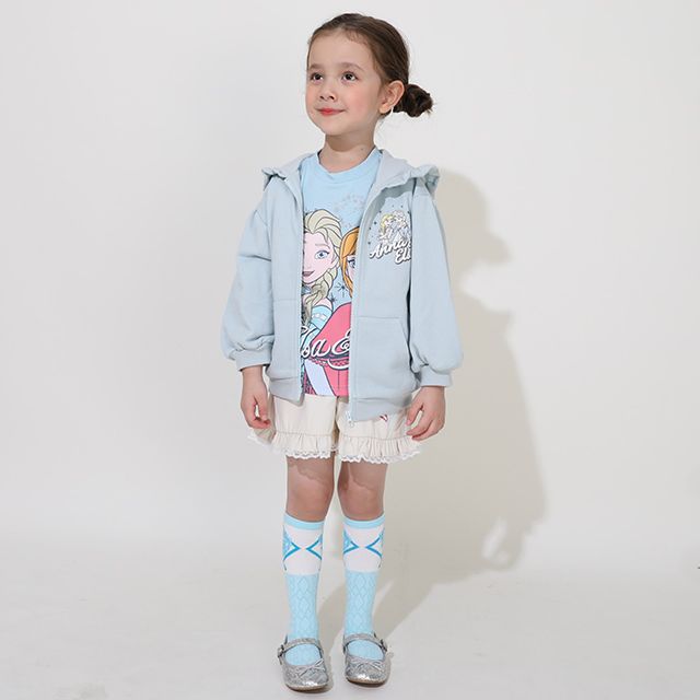 【ベビードール】アナ エルサ プリンセス / ラメジップパーカー 0864K / キッズ ベビーサイズ 長袖 ライトアウター 羽織り スウェット パーカー ラインストーン ラメ キラキラ フリル ボリューム袖 カンガルーポケット シワになりにくい ガーリー