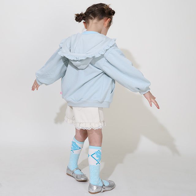 【ベビードール】アナ エルサ プリンセス / ラメジップパーカー 0864K / キッズ ベビーサイズ 長袖 ライトアウター 羽織り スウェット パーカー ラインストーン ラメ キラキラ フリル ボリューム袖 カンガルーポケット シワになりにくい ガーリー