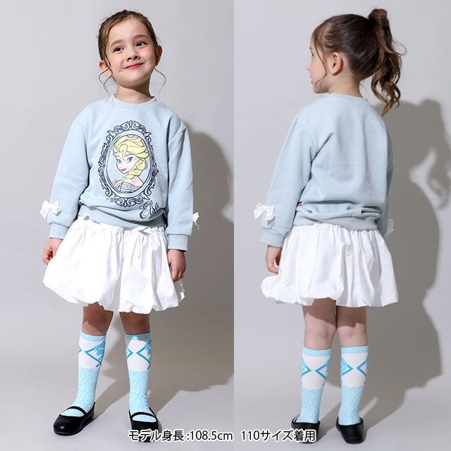 【ベビードール】エルサ プリンセス / ラメトレーナー 0865K / キッズサイズ トップス 長袖 トレーナー スウェット リボン付き キラキラ ラメ ガーリー ガールズコーデ