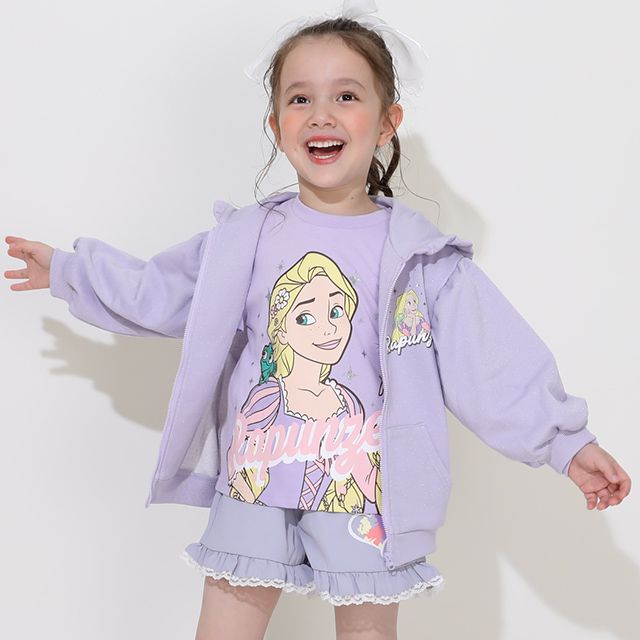 【ベビードール】ラプンツェル プリンセス / ラメジップパーカー 0864K / キッズ ベビーサイズ 長袖 ライトアウター 羽織り スウェット パーカー ラインストーン ラメ キラキラ フリル ボリューム袖 カンガルーポケット シワになりにくい ガーリー