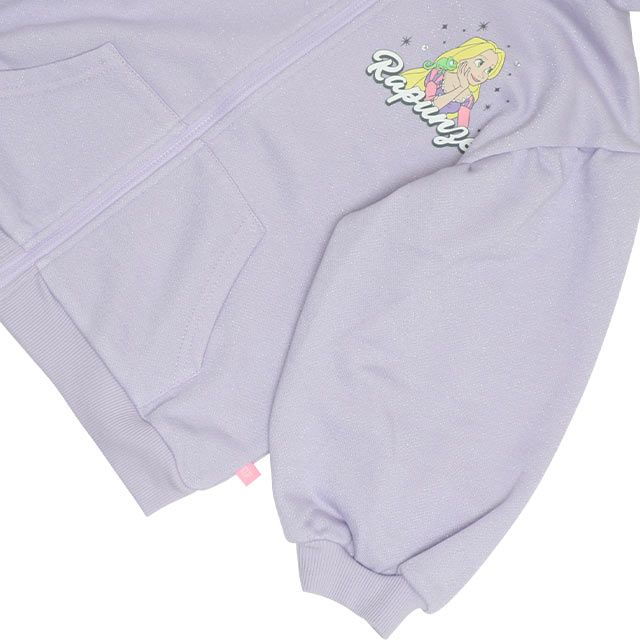 【ベビードール】ラプンツェル プリンセス / ラメジップパーカー 0864K / キッズ ベビーサイズ 長袖 ライトアウター 羽織り スウェット パーカー ラインストーン ラメ キラキラ フリル ボリューム袖 カンガルーポケット シワになりにくい ガーリー