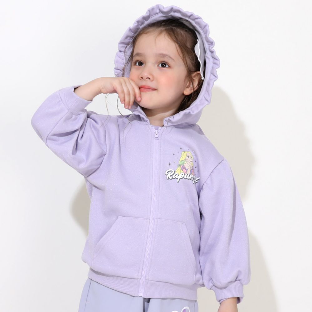 【ベビードール】ラプンツェル プリンセス / ラメジップパーカー 0864K / キッズ ベビーサイズ 長袖 ライトアウター 羽織り スウェット パーカー ラインストーン ラメ キラキラ フリル ボリューム袖 カンガルーポケット シワになりにくい ガーリー