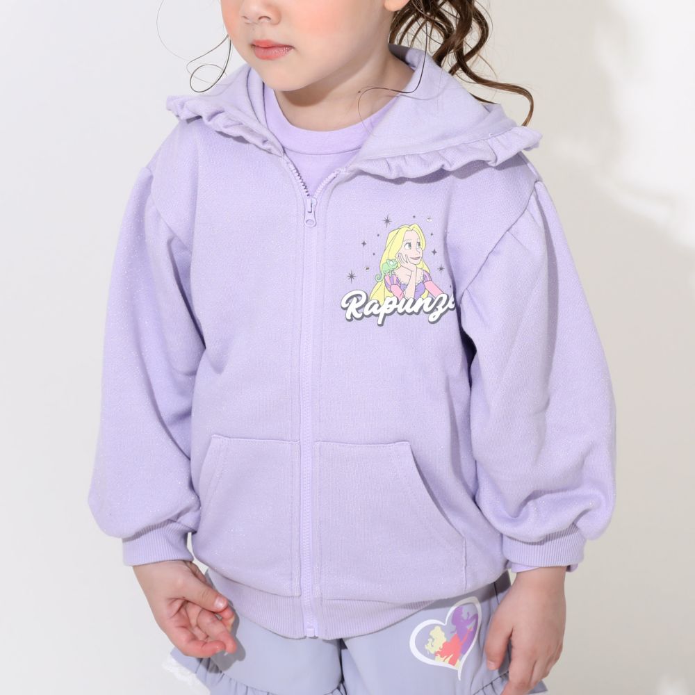 【ベビードール】ラプンツェル プリンセス / ラメジップパーカー 0864K / キッズ ベビーサイズ 長袖 ライトアウター 羽織り スウェット パーカー ラインストーン ラメ キラキラ フリル ボリューム袖 カンガルーポケット シワになりにくい ガーリー