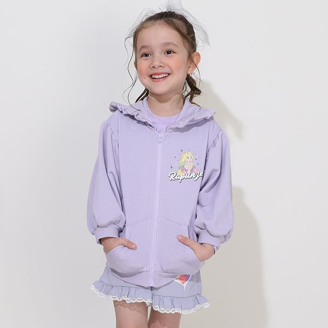【ベビードール】ラプンツェル プリンセス / ラメジップパーカー 0864K / キッズ ベビーサイズ 長袖 ライトアウター 羽織り スウェット パーカー ラインストーン ラメ キラキラ フリル ボリューム袖 カンガルーポケット シワになりにくい ガーリー