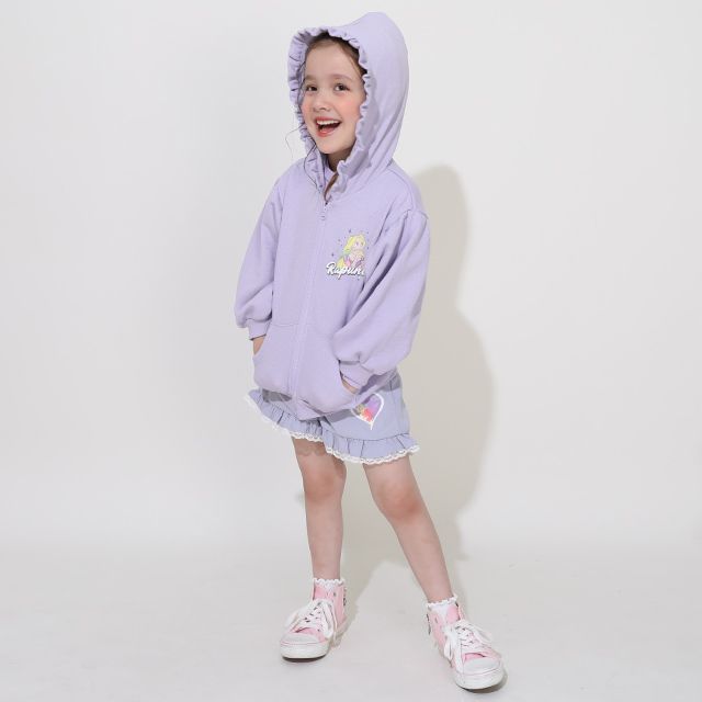 【ベビードール】ラプンツェル プリンセス / ラメジップパーカー 0864K / キッズ ベビーサイズ 長袖 ライトアウター 羽織り スウェット パーカー ラインストーン ラメ キラキラ フリル ボリューム袖 カンガルーポケット シワになりにくい ガーリー