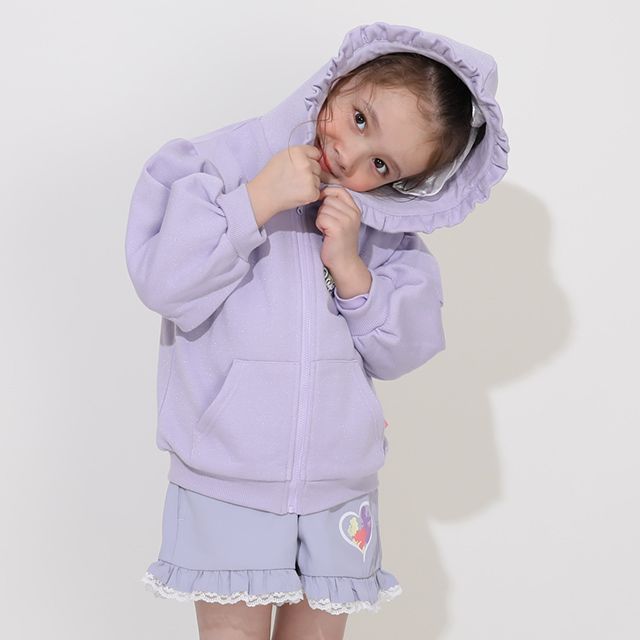 【ベビードール】ラプンツェル プリンセス / ラメジップパーカー 0864K / キッズ ベビーサイズ 長袖 ライトアウター 羽織り スウェット パーカー ラインストーン ラメ キラキラ フリル ボリューム袖 カンガルーポケット シワになりにくい ガーリー