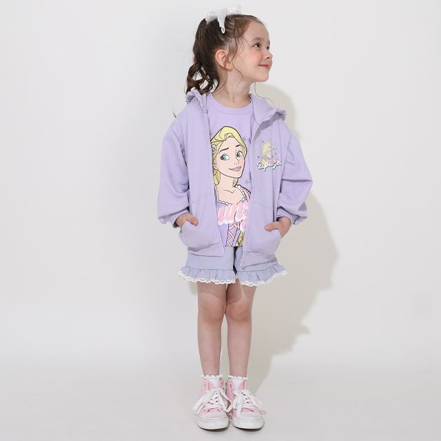 【ベビードール】ラプンツェル プリンセス / ラメジップパーカー 0864K / キッズ ベビーサイズ 長袖 ライトアウター 羽織り スウェット パーカー ラインストーン ラメ キラキラ フリル ボリューム袖 カンガルーポケット シワになりにくい ガーリー
