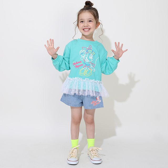 【ベビードール】ミニー フリルショートパンツ 0867K / ベビーサイズ キッズ ボトムス 短パン ウエスト総ゴム ゴム穴付 ベルトループあり オールシーズン フェイクボタン