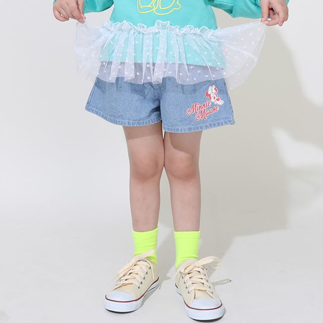 【ベビードール】ミニー フリルショートパンツ 0867K / ベビーサイズ キッズ ボトムス 短パン ウエスト総ゴム ゴム穴付 ベルトループあり オールシーズン フェイクボタン