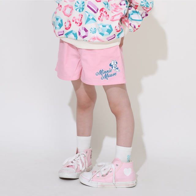 【ベビードール】ミニー フリルショートパンツ 0867K / ベビーサイズ キッズ ボトムス 短パン ウエスト総ゴム ゴム穴付 ベルトループあり オールシーズン フェイクボタン