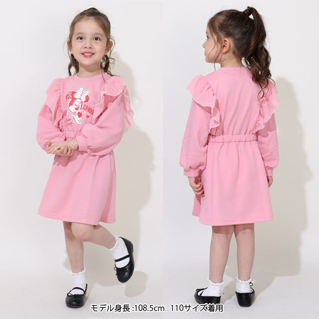 【ベビードール】ミニー フリルラメワンピース 0868K / ベビーサイズ キッズ トップス ボトムス ワンピース 長袖 ボリューム袖 スカート スウェット ウエストゴム キラキラ ラメ ガーリー