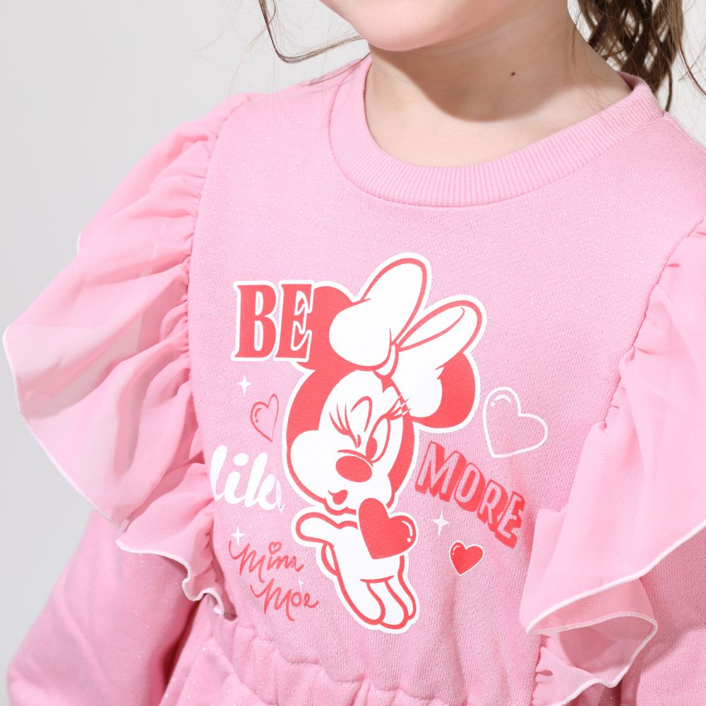 【ベビードール】ミニー フリルラメワンピース 0868K / ベビーサイズ キッズ トップス ボトムス ワンピース 長袖 ボリューム袖 スカート スウェット ウエストゴム キラキラ ラメ ガーリー