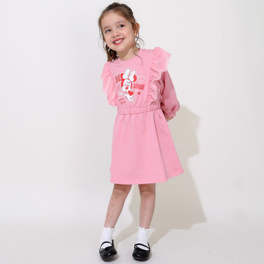 【ベビードール】ミニー フリルラメワンピース 0868K / ベビーサイズ キッズ トップス ボトムス ワンピース 長袖 ボリューム袖 スカート スウェット ウエストゴム キラキラ ラメ ガーリー