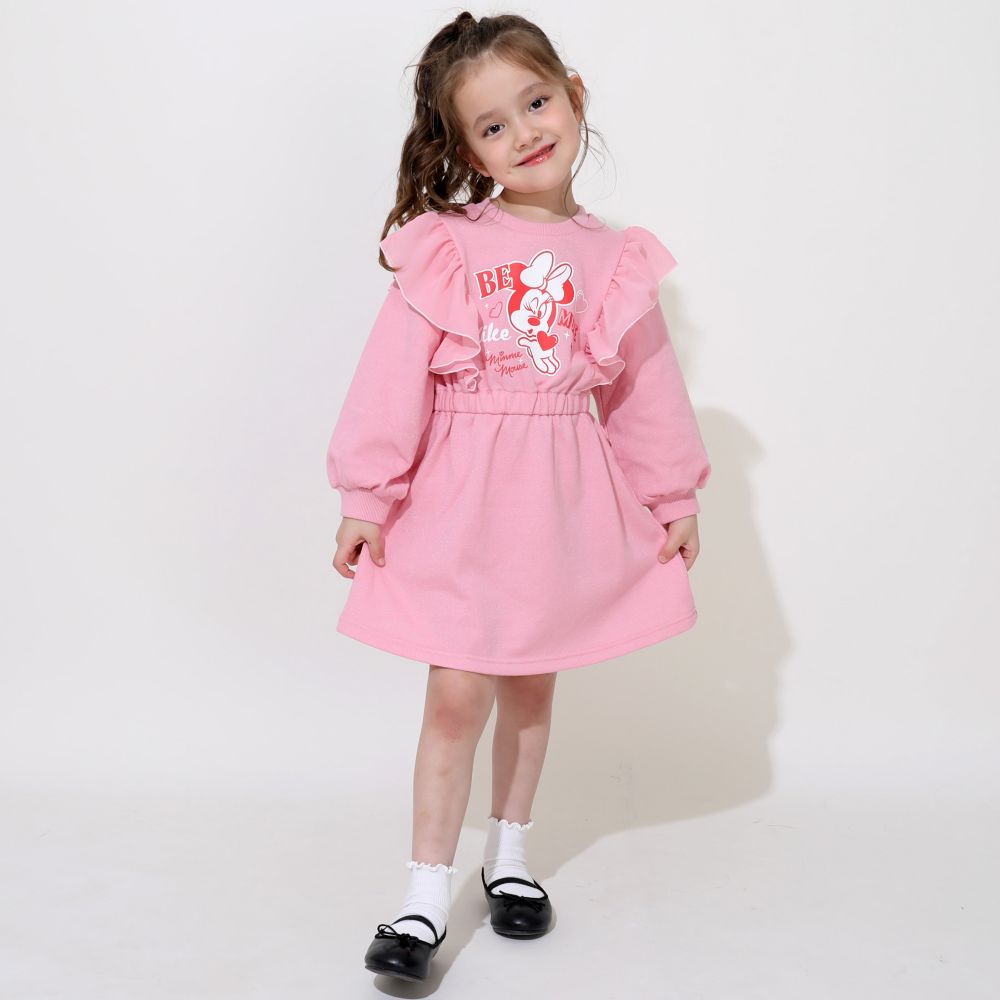 【ベビードール】ミニー フリルラメワンピース 0868K / ベビーサイズ キッズ トップス ボトムス ワンピース 長袖 ボリューム袖 スカート スウェット ウエストゴム キラキラ ラメ ガーリー