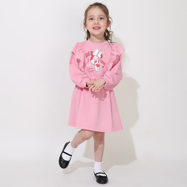 【ベビードール】ミニー フリルラメワンピース 0868K / ベビーサイズ キッズ トップス ボトムス ワンピース 長袖 ボリューム袖 スカート スウェット ウエストゴム キラキラ ラメ ガーリー