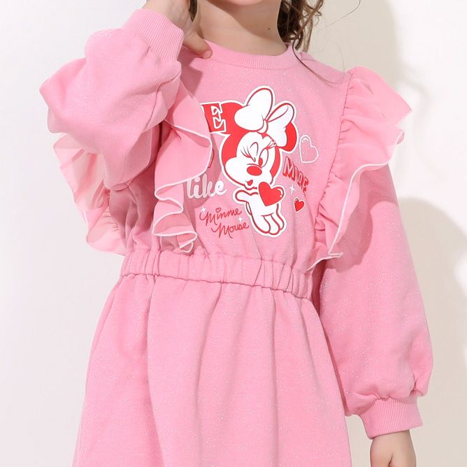 【ベビードール】ミニー フリルラメワンピース 0868K / ベビーサイズ キッズ トップス ボトムス ワンピース 長袖 ボリューム袖 スカート スウェット ウエストゴム キラキラ ラメ ガーリー