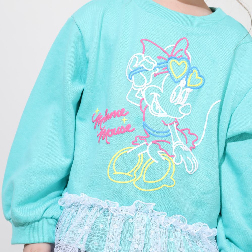 【ベビードール】ミニー 発泡チュールトレーナー 0870K / ベビーサイズ キッズ トップス 長袖 クルーネック ボリューム袖 異素材 発泡プリント ガーリー