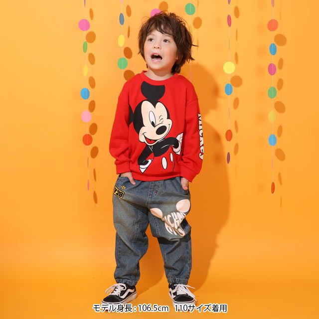【ベビードール】ミッキー 親子お揃い BIGフェイストレーナー 0897K / ベビーサイズ キッズ リンクコーデ ペアルック 親子コーデ トップス 長袖 クルーネック スウェット