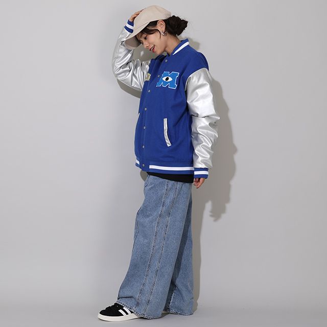 【ベビードール】モンスターズ・ユニバーシティ 親子お揃い スタジャン 0899A / 大人 ユニセックス 男女兼用 リンクコーデ ペアルック 親子コーデ トップス 長袖 アウター ジャンパー ジャケット ブルゾン 羽織り 中綿入り