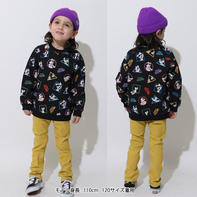 【ベビードール】ミッキー＆フレンズ 親子お揃い キャラクター総柄トレーナー 0903K / ベビーサイズ キッズ リンクコーデ ペアルック 親子コーデ トップス 長袖 プルオーバー 春秋冬