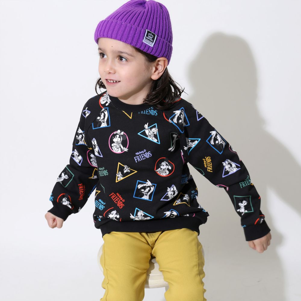 【ベビードール】ミッキー＆フレンズ 親子お揃い キャラクター総柄トレーナー 0903K / ベビーサイズ キッズ リンクコーデ ペアルック 親子コーデ トップス 長袖 プルオーバー 春秋冬