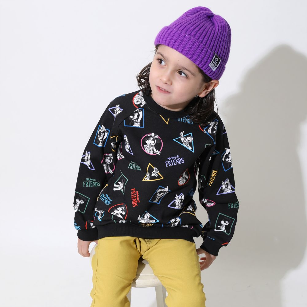 【ベビードール】ミッキー＆フレンズ 親子お揃い キャラクター総柄トレーナー 0903K / ベビーサイズ キッズ リンクコーデ ペアルック 親子コーデ トップス 長袖 プルオーバー 春秋冬