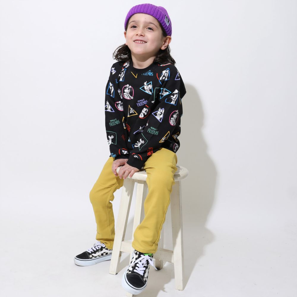【ベビードール】ミッキー＆フレンズ 親子お揃い キャラクター総柄トレーナー 0903K / ベビーサイズ キッズ リンクコーデ ペアルック 親子コーデ トップス 長袖 プルオーバー 春秋冬