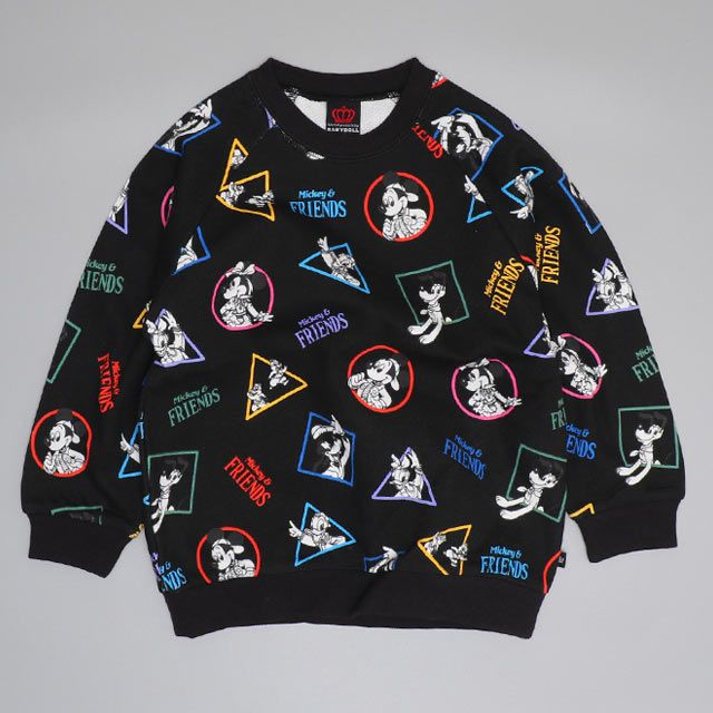 【ベビードール】ミッキー＆フレンズ 親子お揃い キャラクター総柄トレーナー 0903K / ベビーサイズ キッズ リンクコーデ ペアルック 親子コーデ トップス 長袖 プルオーバー 春秋冬