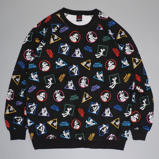 【ベビードール】ミッキー＆フレンズ 親子お揃い キャラクター総柄トレーナー 0903A / 大人 ユニセックス 男女兼用 リンクコーデ ペアルック 親子コーデ トップス 長袖 プルオーバー 春秋冬