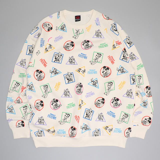 【ベビードール】ミッキー＆フレンズ 親子お揃い キャラクター総柄トレーナー 0903A / 大人 ユニセックス 男女兼用 リンクコーデ ペアルック 親子コーデ トップス 長袖 プルオーバー 春秋冬