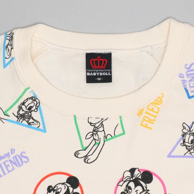 【ベビードール】ミッキー＆フレンズ 親子お揃い キャラクター総柄トレーナー 0903A / 大人 ユニセックス 男女兼用 リンクコーデ ペアルック 親子コーデ トップス 長袖 プルオーバー 春秋冬