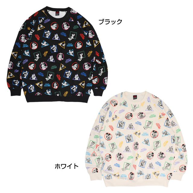 【ベビードール】ミッキー＆フレンズ 親子お揃い キャラクター総柄トレーナー 0903A / 大人 ユニセックス 男女兼用 リンクコーデ ペアルック 親子コーデ トップス 長袖 プルオーバー 春秋冬