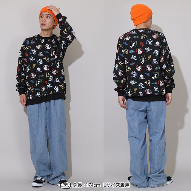 【ベビードール】ミッキー＆フレンズ 親子お揃い キャラクター総柄トレーナー 0903A / 大人 ユニセックス 男女兼用 リンクコーデ ペアルック 親子コーデ トップス 長袖 プルオーバー 春秋冬