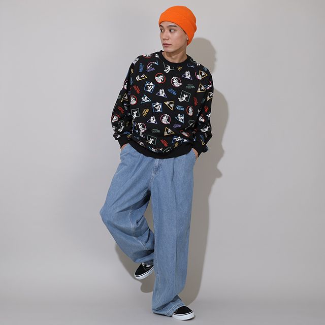 【ベビードール】ミッキー＆フレンズ 親子お揃い キャラクター総柄トレーナー 0903A / 大人 ユニセックス 男女兼用 リンクコーデ ペアルック 親子コーデ トップス 長袖 プルオーバー 春秋冬